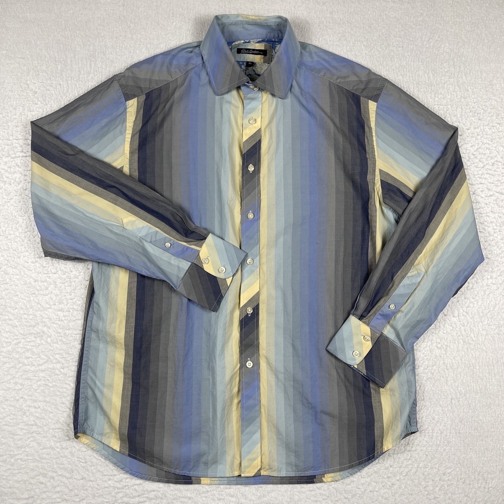 Robert Graham Shirt Mens XL Blue Gray Striped Casual Preppy Workwear Vacation‎